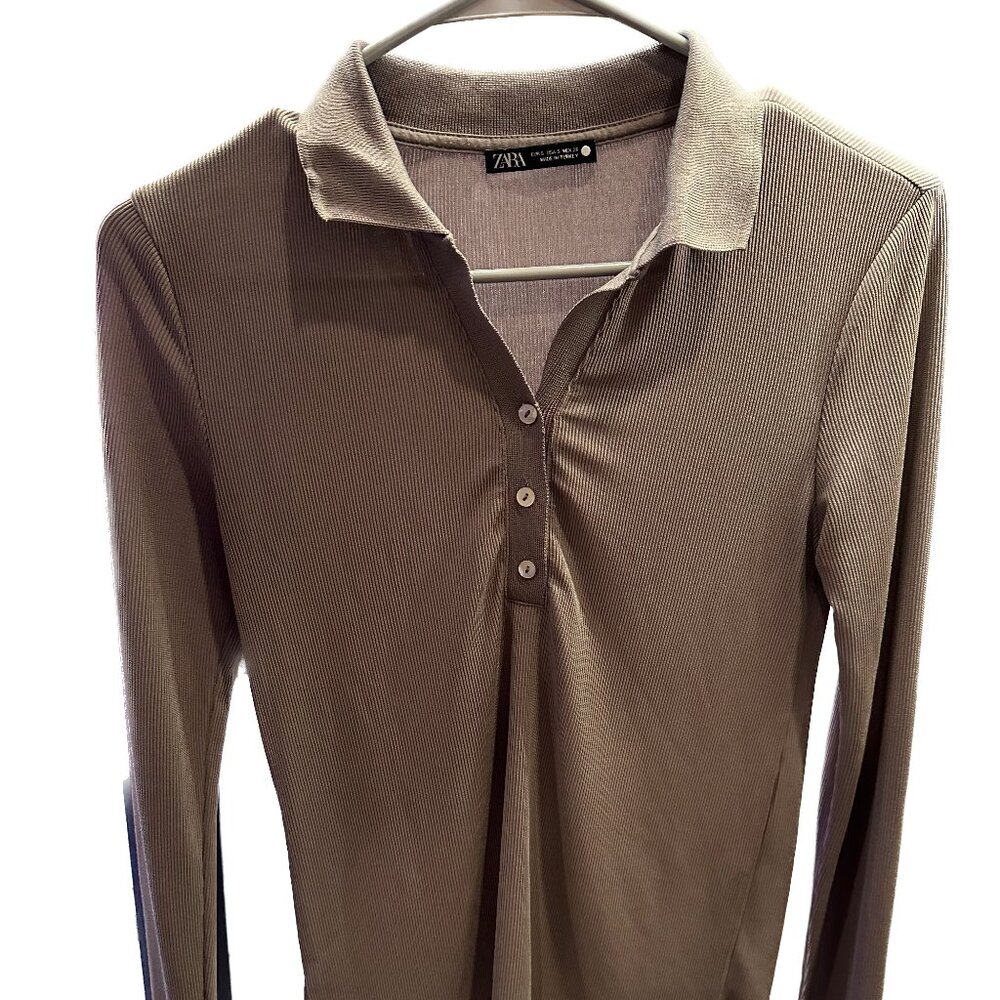 Zara Ribbed Polo Top (Size S)